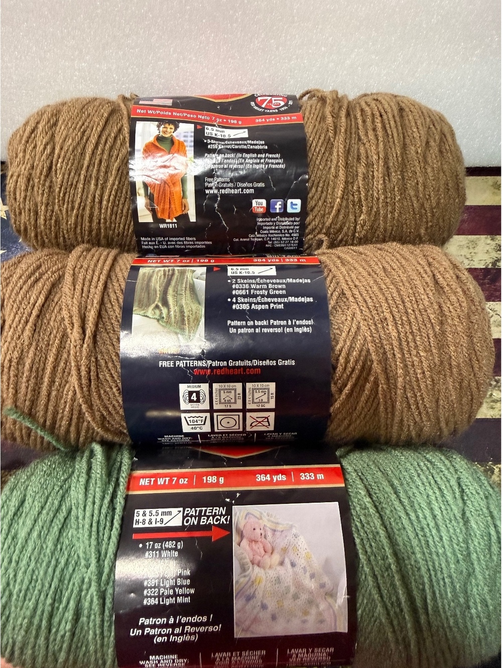 Red Heart Super Saver No Dye Yarn Lot Cafe Light Sage 3 Skeins 100% Acrylic - Picture 2 of 3